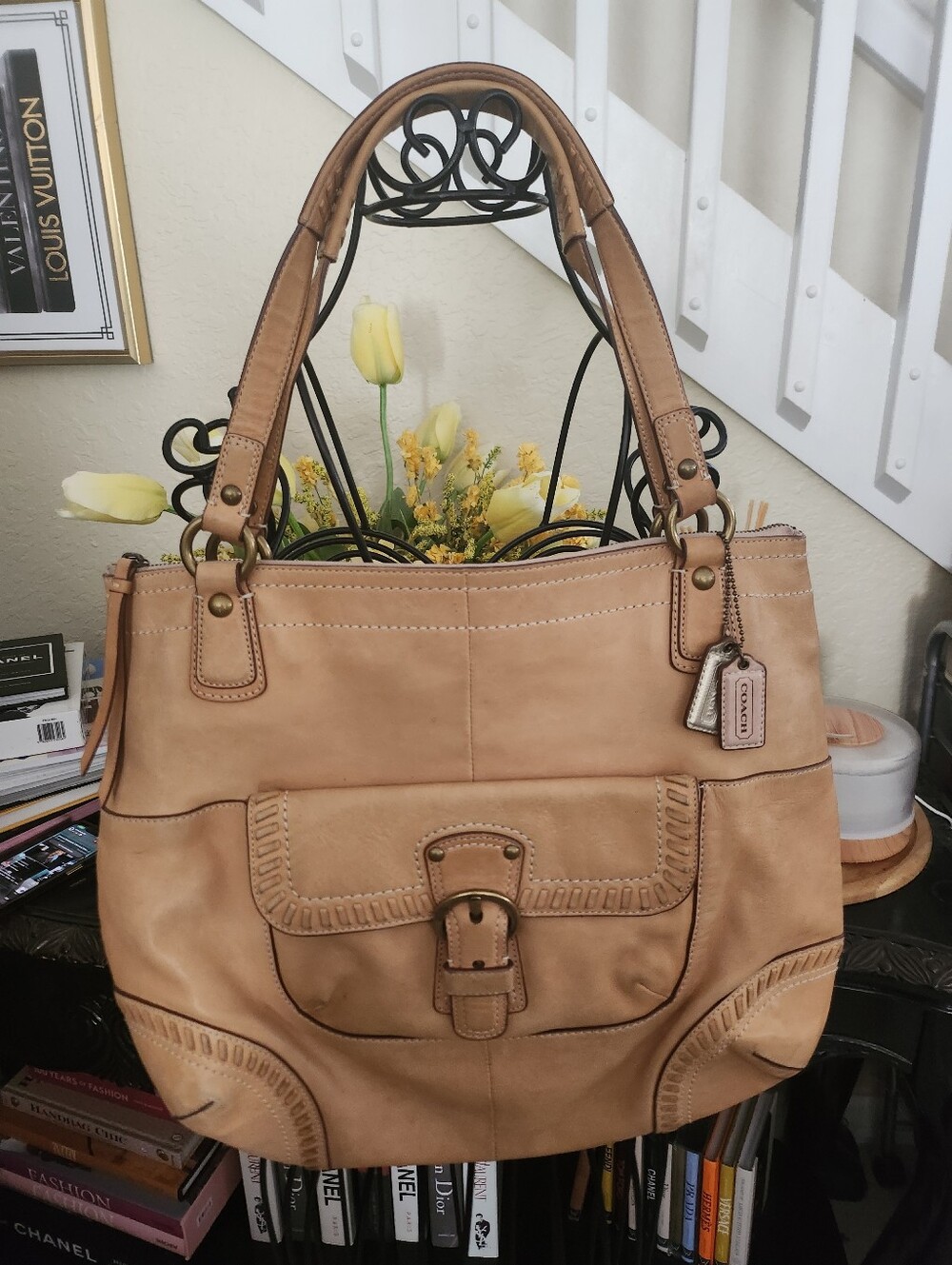 Coach Poppy Whipstitch Natural Leather Hobo Tote